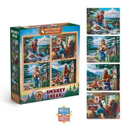 MasterPieces Puzzle Set - 4-Pack 100 Piece Jigsaw Puzzle for Kids - Smokey Bear 4-Pack - 8"x10"