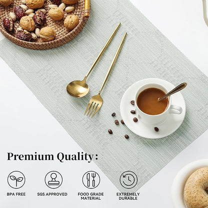 Leetaltree Mint Cream Placemats Set of 4 - Heat Resistant Non-Slip Place mats for Dining Table, Washable Durable PVC Vinyl Woven Table Mats（Mint Cream, 4）