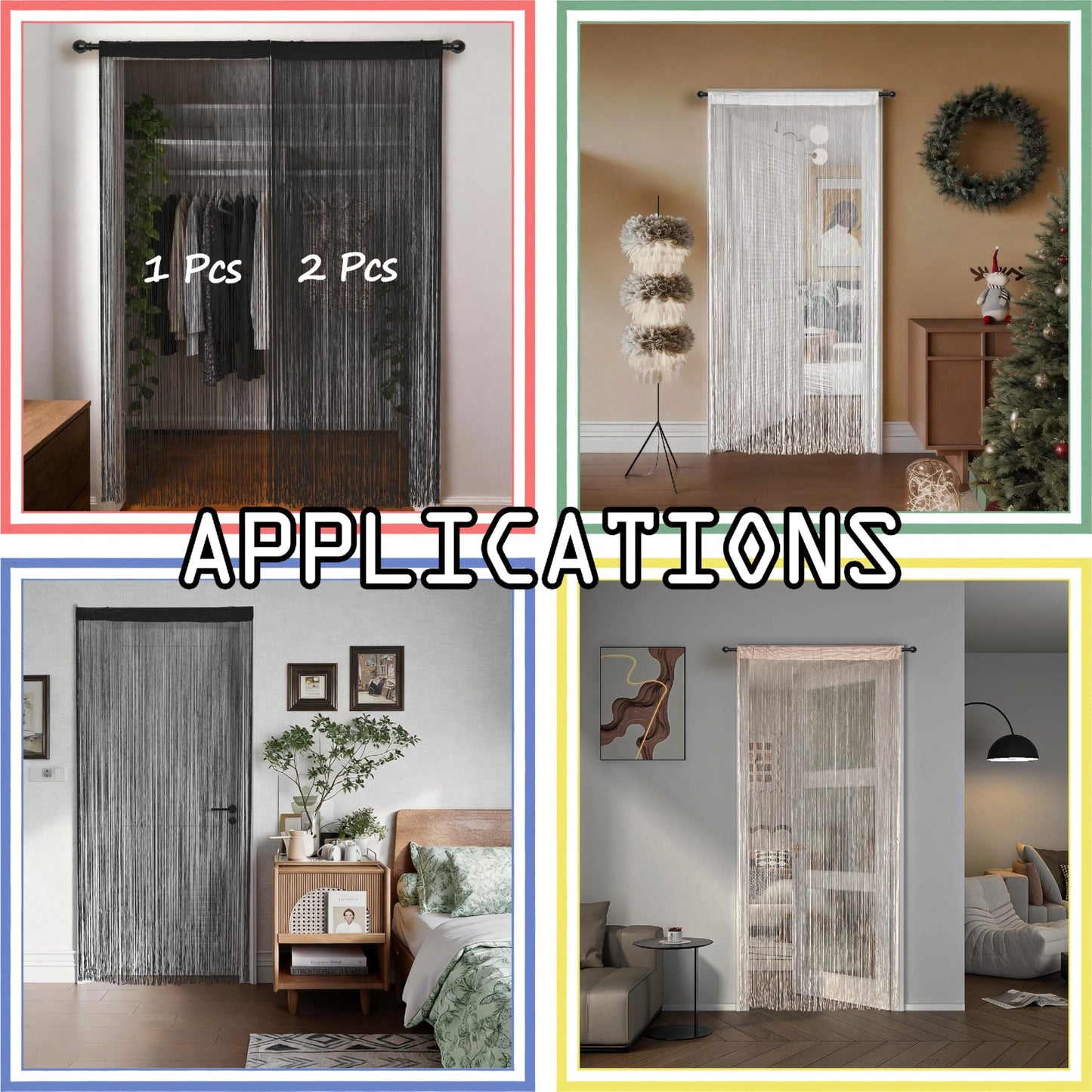 Alwighlit String Curtains for Doorways Door Curtain, Boho Hanging Fringe Tassel Door Curtain, Room Divider Privacy Panel for Bedroom Closet Wedding Party Home Decor 39×79in