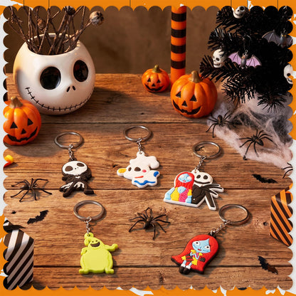 CFuguier Halloween Nightmare Keychains - 30Pcs Spooky Night Keyring Pack Rings Split Stocking Stuffers Car Keys Party Favor Women Men Purse Handbags Backpack Bag Charm Goth Accessories Trick Or Treat