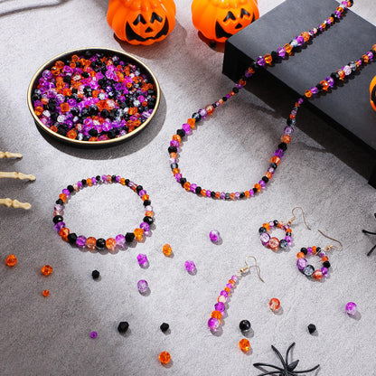 Landical 1215 Pcs Halloween Glass Beads Black Purple Orange Bicone Crystal Beads Faceted Design for DIY Jewelry Necklace Wristband Earring, Mixed Shapes and Size