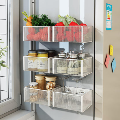 LIFEFAN Magnetic Basket Organizer Holder for Fridge Magnetic Storage Bin Box Containers for Refrigerator Whiteboard Classroom (Small, White)