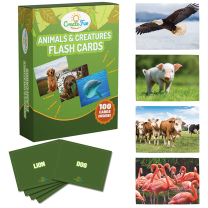 100 Animal, Insect & Ocean Creatures Flash Cards, Realistic Pictures for Fun Learning & Montessori Educational Vocabulary Builder for Preschool Kids, Adults, Schools, Autism, Speech Therapy, ESL, SLP