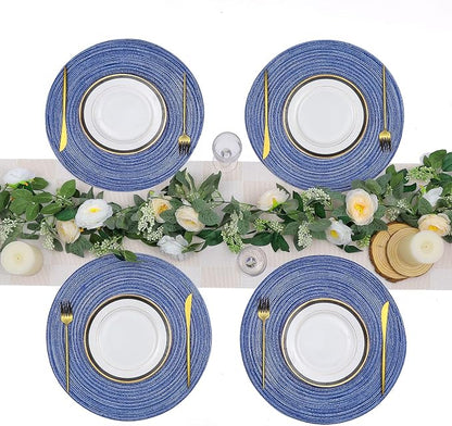 SHACOS Round Braided Placemats Set of 8 Round Table Mats for Dining Tables Washable Fabric Kitchen Table Place Mats (Blue White, 8)