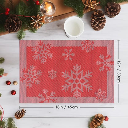 Aofmee Christmas Placemats Set of 6, Washable Christmas Place Mats for Kitchen Dining Table, Indoor/Outdoor Woven Vinyl Christmas Table Mats, Non-Slip Heat Resistant Holiday Placemats Easy to Clean