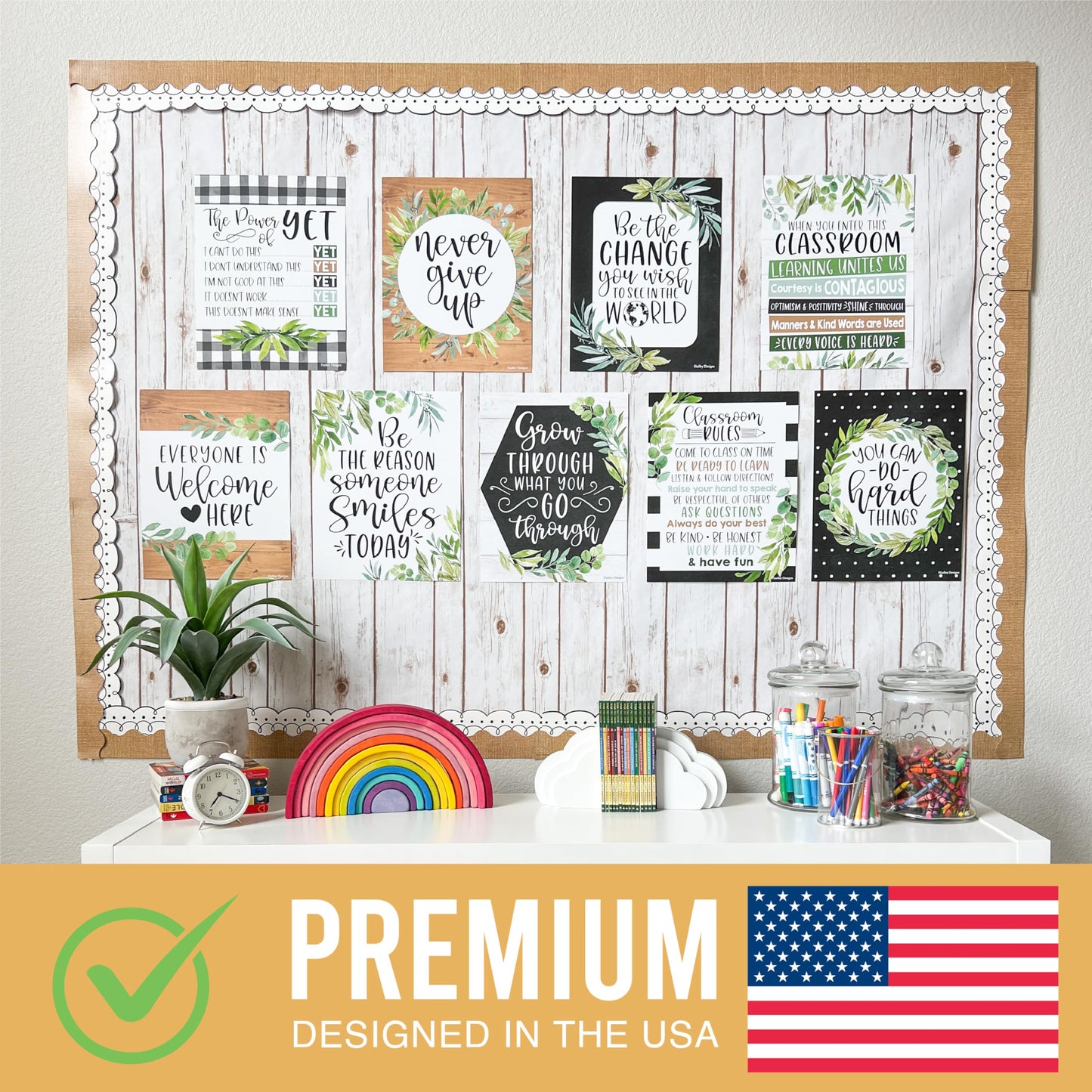 Hadley Designs Motivational Poster for Classroom Decor - 9 Growth Mindset Classroom Posters Elementary, Inspirational Wall Decor Middle School, Teacher Must Haves, Farmhouse Bulletin Board Decorations