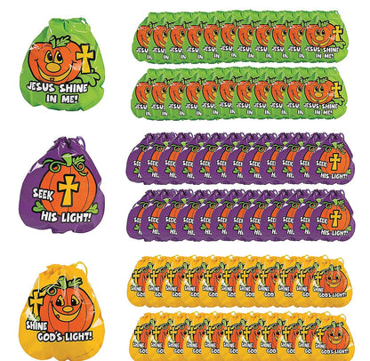Christian Pumpkin Drawstring Goody Bags for Halloween - Party Supplies - 72 Pieces
