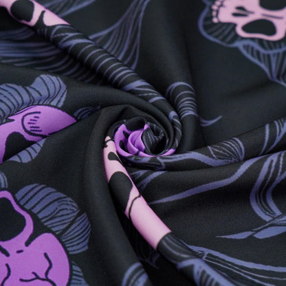 Halloween Goth Skull Tablecloth, Gothic Skeleton Table Cloth Waterproof, Halloween Kitchen Table Decor for Dining Holiday Party 60x60 Inch Round