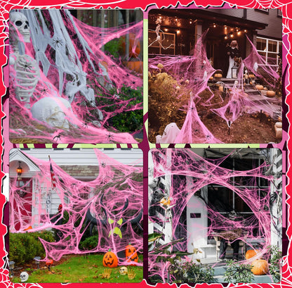 Tellingyou 950 Sqft Halloween Pink Spider Webs Decorations with 50 Extra Fake Spiders, Super Stretchy Cobwebs for Halloween Decor Indoor and Outdoor