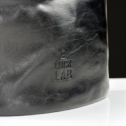 Luck Lab Dice Bag for DnD – Large Velvet-Lined PU Leather Dice Pouch w/ 4 Pockets, Embossed Design & Antique Gold Accents – Durable Dice Organizer for Tabletop RPGs & Game Accessories (Black)