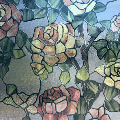 ADD.HERES Stained Glass Window Film, 3D Decorative Window Privacy Film for Bathroom,Front Door,Home, Sun Blocking Heat Control,Static Cling, The Beast's Rose 17.3inch x 47.2inch
