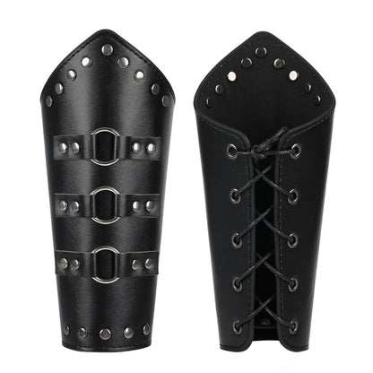 HHCSVJHS Unisex Medieval Leather Bracers with Adjustable Buckle Wristbands - Renaissance Arm Guards for Halloween Cosplay, Retro Battle Costume & Theme Parties (SH-black)