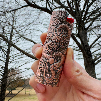 Metal Lighter Case Fits BIC Standard Full-Size J6 Lighter,Durable Holder Cover Compatible with BIC Dragon and Clouds Design in Bronze or Rose Gold (Rose Gold)