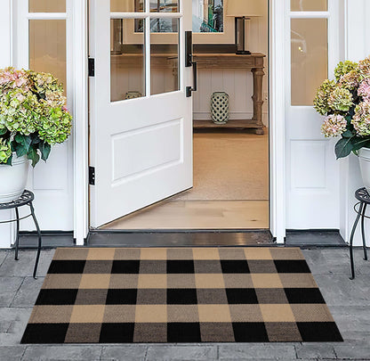 Checkered Front Door Mat Outdoor 24''x35''Buffalo Plaid Outdoor Rug Cotton Washable Layered Doormat for Bedroom,Bathroom,Farmhouse,Entryway,Home Entrance