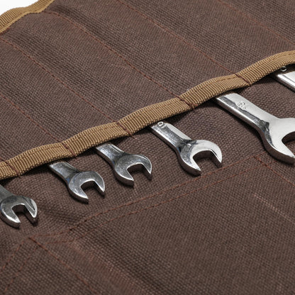 Tool Roll, Wrench Organizer Roll Up Tool Pouch with 24 Pockets | Durable Waxed Canvas 16 OZ Portable Tool Storage Carrier Bag(33.5 X 13.5 IN | Brown)