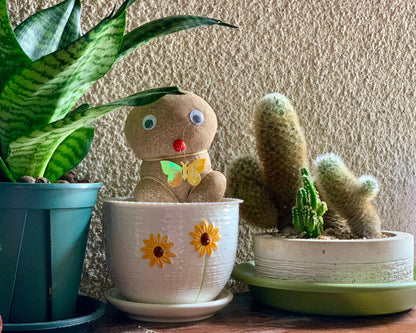 Ton Sin Plant Pots,Set of 3 Ceramic Sunflower Flower Pots for Indoor Plants,4+5+6 inch Pots with Drainage Hole Saucer,Garden Pots Catus Planters