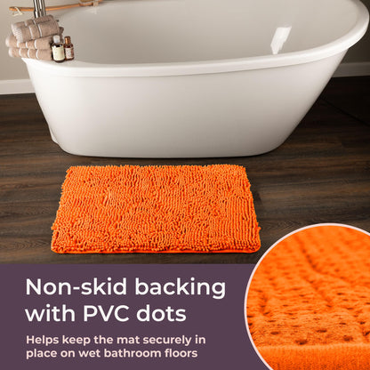2 Piece Bathroom Rug Set - 32x21 Inch and 24x17 Inch Memory Foam Bath Mats with Chenille Shag Top for Stylish Bathroom Decor - Machine Washable Bath Rugs Set of 2 by Lavish Home (Orange)
