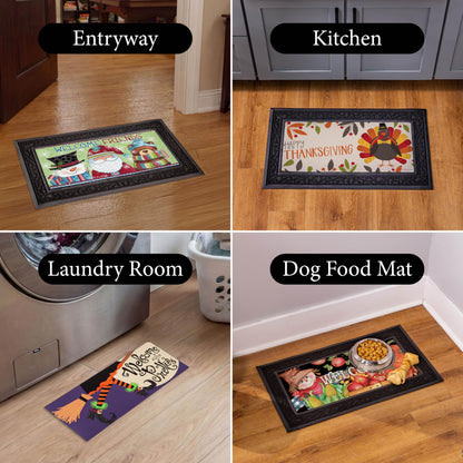 Evergreen Sassafras Fall Christmas Holiday Doormat Insert Bundle & Tray Set of 5, Interchangeable Entrance Door mats Indoor and Outdoor Welcome Mat 30 x 18 Tray Non Slip Backing Low Profile