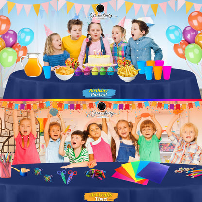 Grandipity 12 Pack Premium Disposable Plastic Tablecloth 84" Inch Decorative Round Table Cover - Navy Blue
