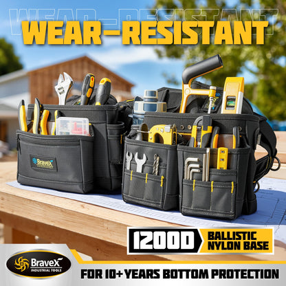 Bravex Tool Belt Suspenders, Tool Vest Pro Ultra 20 Bags H-Style Toolbelt 5 Combo Apron Tool Pouch For Framers Carpenter Electrician 1200D Ballistic Nylon