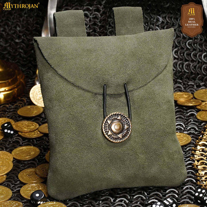 Mythrojan Medieval Renaissance Suede Jewelry Belt Pouch LARP Costume Waist Bag - Dark Green