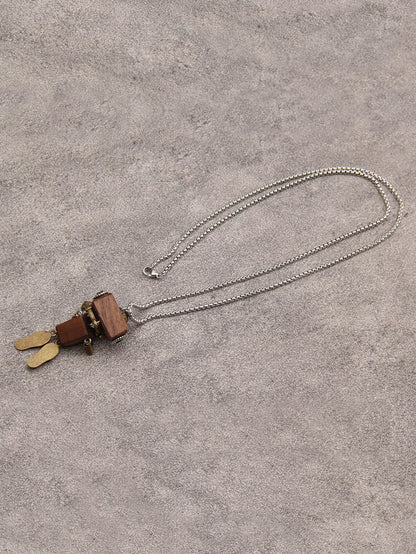 joymiao Wooden Pendant Necklace Steampunk Necklace Womens Gold Necklace Vintage Leather Choker Stainless Necklace Chain Hippie Choker Necklace