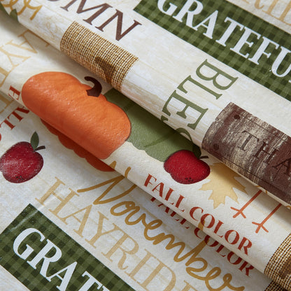 Newbridge Fall Hayride & Happy Scarecrow Vinyl Tablecloth with Flannel Backing, 52 x 70 Inch Rectangle – Gingham Turkeys & Pumpkins Rustic Thanksgiving Table Cover