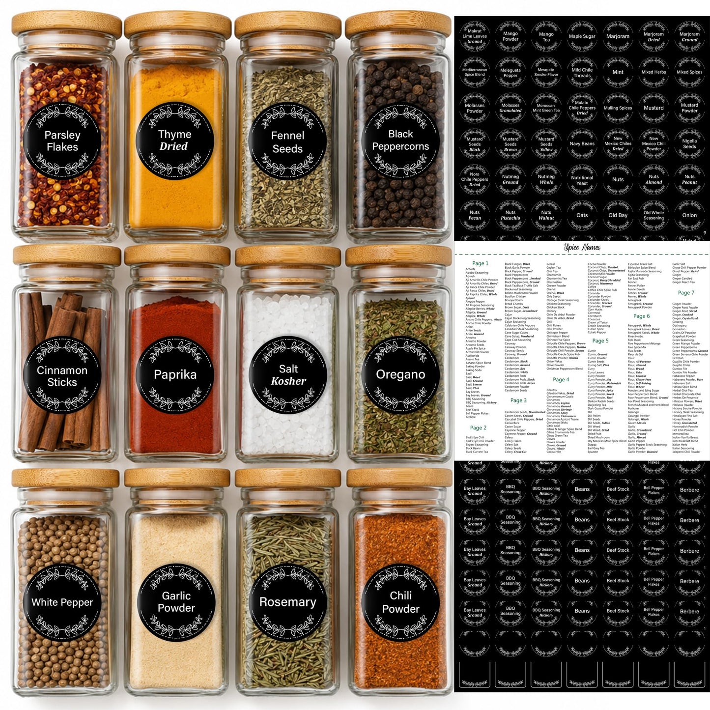 665 Spice Labels Book with A-Z Index, Black Round Pantry Stickers