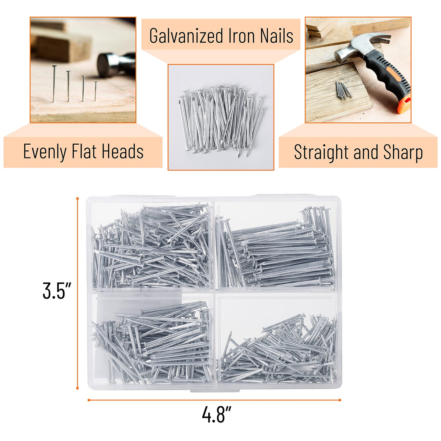 Mr. Pen- Nail Assortment Kit, 600 Pcs, 4 Sizes, Silver, Small Nails for Hanging Pictures, Finishing Nails, Gold Wall Nails for Hanging, Pin Nails, Hardware Nails, Assorted Nails, Galvanized Nails