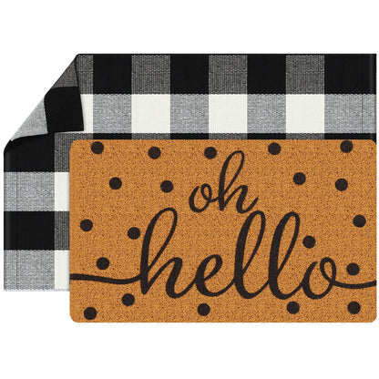 Gaybot 2 Pcs Front Door Mat Buffalo Outdoor Rug Oh Hello Doormat Decor Coir Mat Nonslip Porch Checkered Layered Front Door Rug Rustic Farmhouse Mats Entryway(Black Dot,23.6 x 35.4 Inch)