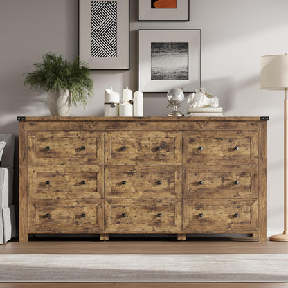 9-Drawer Dresser, Modern Wooden Storage Chest of Drawers, Dresser TV Stand, Wood Drawer Organizer with Metal Handles for Bedroom, Living Room, Hallway
