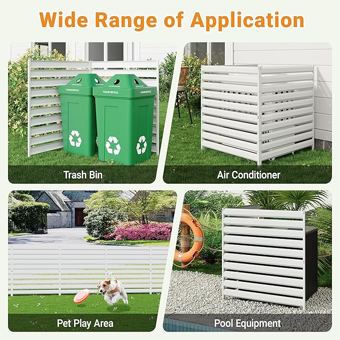 CJF Outdoor Privacy Screens, 42" H x 38" W Metal Air Conditioner Fence Panels, Pool Equipment Enclosure, Trash Can Screens Fence Kit for Outside Backyard Patio(Withe/2-Panel)