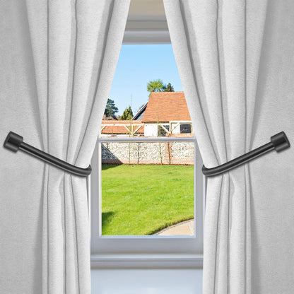 HIKMLK Minimalist Curtain Holdbacks 2pcs, 100% Cast Iron Solid Heavy Duty Metal Curtain Tieback Side Holders for Wall, Curtain Tie Hook Pull Backs for Drapes Window Home Decoration（Matte Black）
