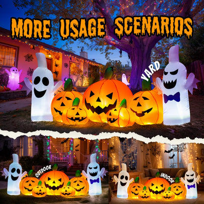 GIGALUMI 7.5FT Inflatable Halloween Decorations Pumpkin, Inflatable Pumpkin Decor Outdoor, Halloween Blow Up Pumpkins for Outside,Party,Garden(Cold White,7 Built-in LED Lights Set)