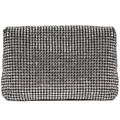 SARA DESIGNS Luxury Crystal Rhinestone Envelope Clutch Bag - Sparkly Silver Evening Purse for Weddings, Galas, and Formal Events - Designer Sparkle Pouch with Detachable Chain