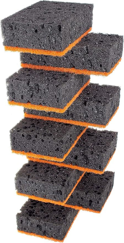 Black & Orange Multi Use Scrub Sponges. Made in Europe. 9 Pack, 4.3x2.8x1.4 inches. Heavy Duty and Non Scratch Fiber. Odorless Durable and Delicate Scrubber. Halloween Edition