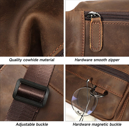 Genuine Leather Fanny Pack HandMade Durable cowhide Waist Bag Lots of Anti-theft zipper pocket Brown