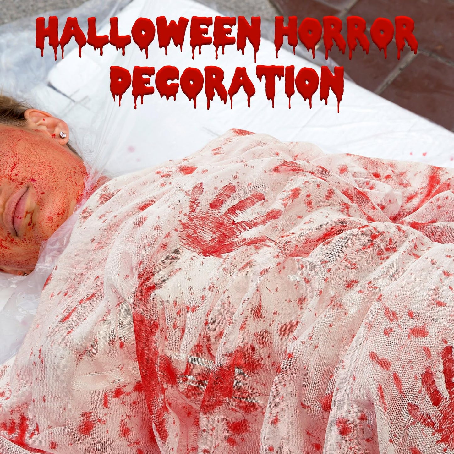 Boao 85" X 197" Halloween Cheesecloth Luminous Large Creepy Cloth for Crafts Halloween Gauze Fabric Decorations Haunted Cheesecloth for Stairway, Wall, Window, Outdoors Doorways Decor(Bloody)