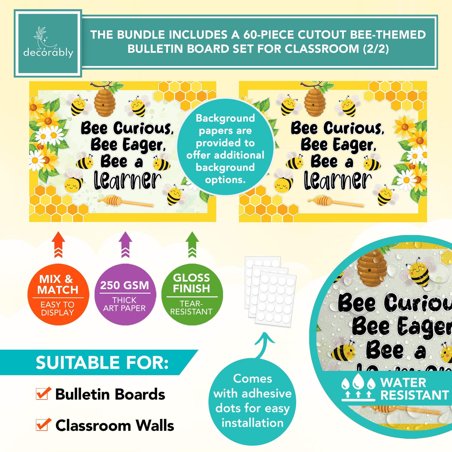Decorably Bee-Themed Welcome Posters and Bulletin Board Decorations Set for Classroom