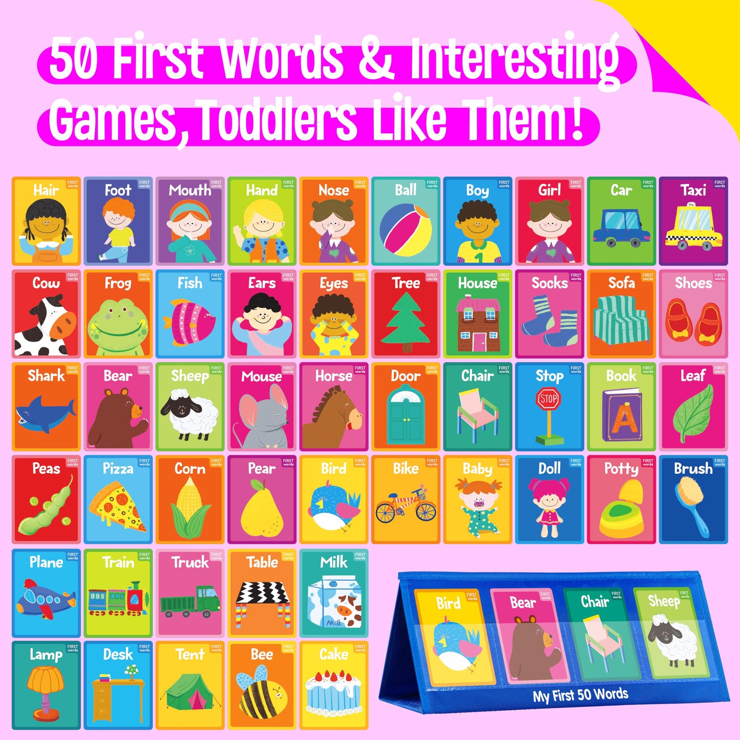 Word Building Desktop Pocket Chart, 48 CVC Words & 50 First Words, Double-Sided Tent Word Builder, Vocabulary Learning Flashcards Set for Kindergarten Reading and Spelling