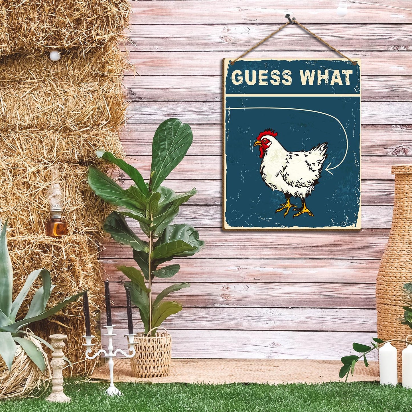 Funny Kitchen Signs Guess What Sign, Chicken Coop Accessories 8 X 10 Inches Hanging Wooden Signs for Wall Hanging Decor, Decorative Signs & Plaque -58
