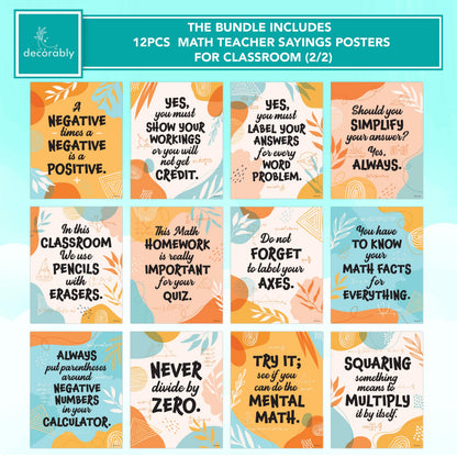 Decorably Parts of Speech Posters and Math Teacher Sayings Posters for Classroom