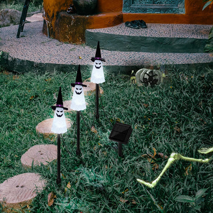 LIGHTSHINE 3PCS Ghost Solar Halloween Decorations, Solar Landscape Pathway Lights, Garden Stakes Light, Outdoor Halloween Lights Decor for Yard, Patio, Porch (White)