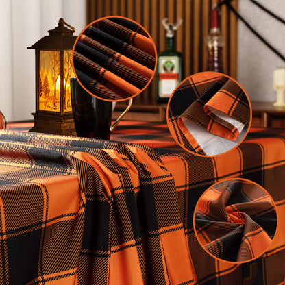 MikiUp Checkered Rectangle Halloween Tablecloth - Waterproof, Wrinkle Resistant and Washable Gingham Table Cloth Decorative Table Cover for Party, Orange/Black 60 x 84 Inch