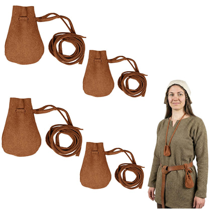 Mythrojan Small Trinket Pouches Pack of 4, Suede Leather Drawstring Coin & Dice Bags for LARP, SCA, Viking & Medieval Events Color : Brown
