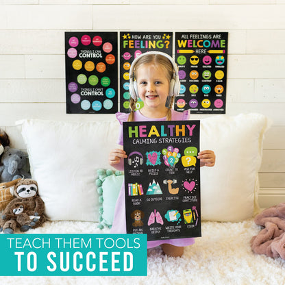 Hadley Designs Feelings Chart for Classroom Must Haves - Emotions Chart for Toddler Calm Down Corner Supplies, Feelings Wheel, Mental Health & Social Emotional Learning Posters, Chalk Classroom Decor