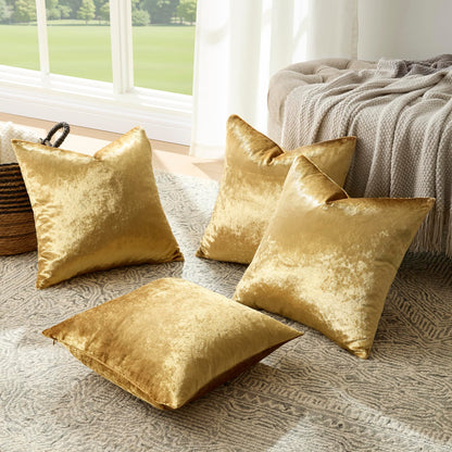 GIGIZAZA Velvet Gold Pillow Covers 18x18，Pack of 4 Decorative Throw Pillow Soft Covers Square Couch Pillow Modern Covers Living Room Luxury Cushion Covers