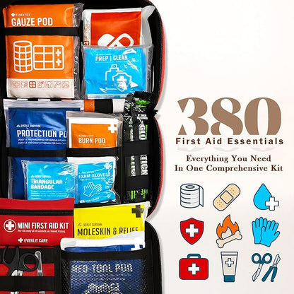 Everlit Care 380 Pcs First Aid Kit All-Purpose Medical Essential Kit for Cuts, Scrapes, Burns, Emergency Preparedness | for Home, Office, Car, Travel, Camping, Outdoor (Black)