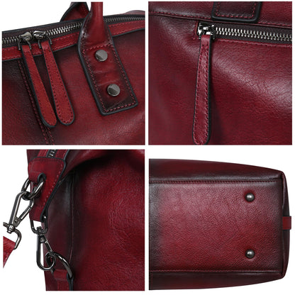 Iswee Genuine Leather Women's Red Shoulder Bag Hobo Top Handle Satchel Work Tote (Wine)