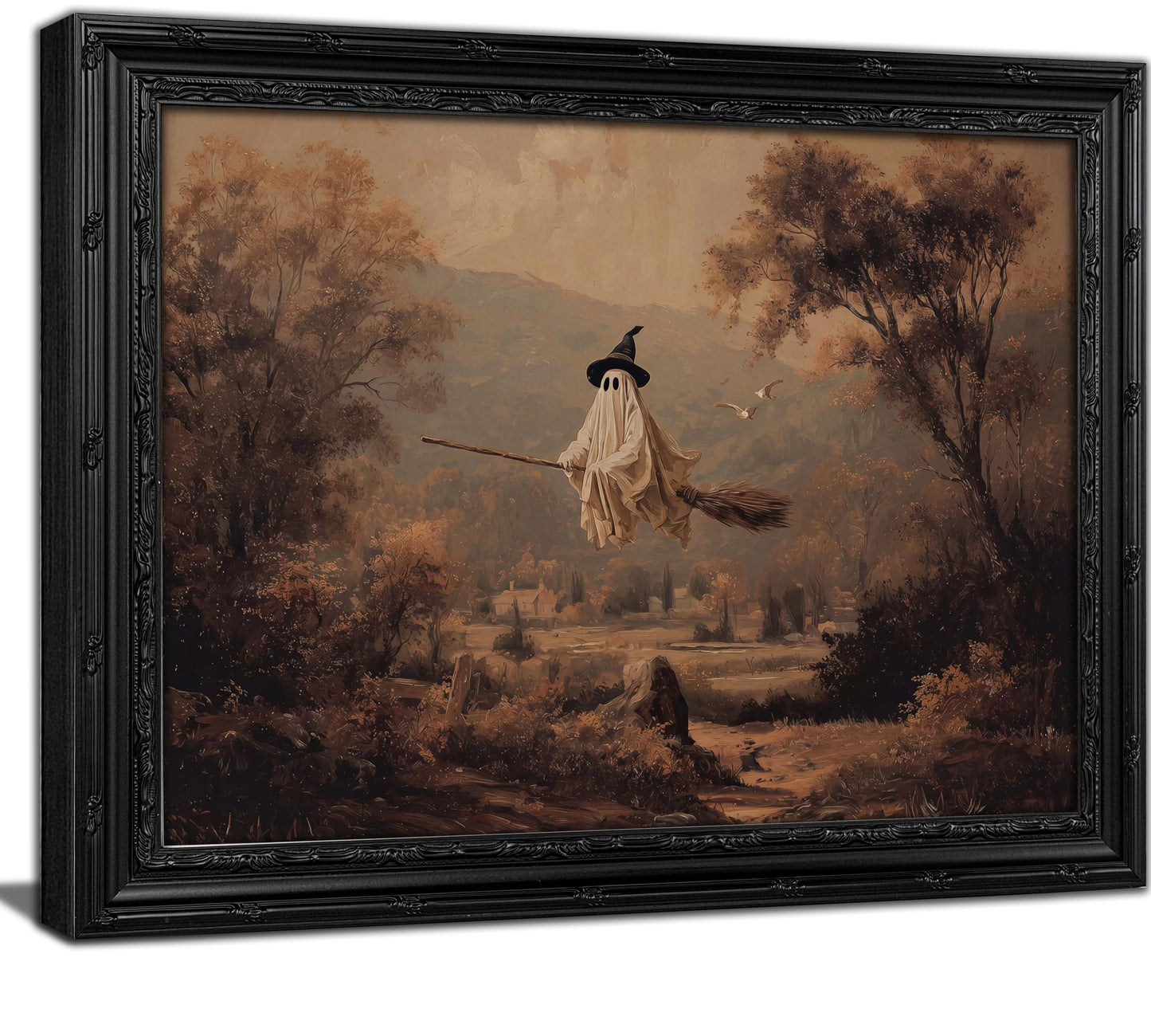 KKP Framed Halloween Ghost Wall Art-Gothic Witchy Whimsy Broom Canvas Print